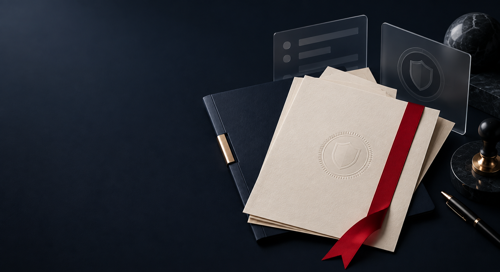 Premium registration documents secured with a red ribbon
